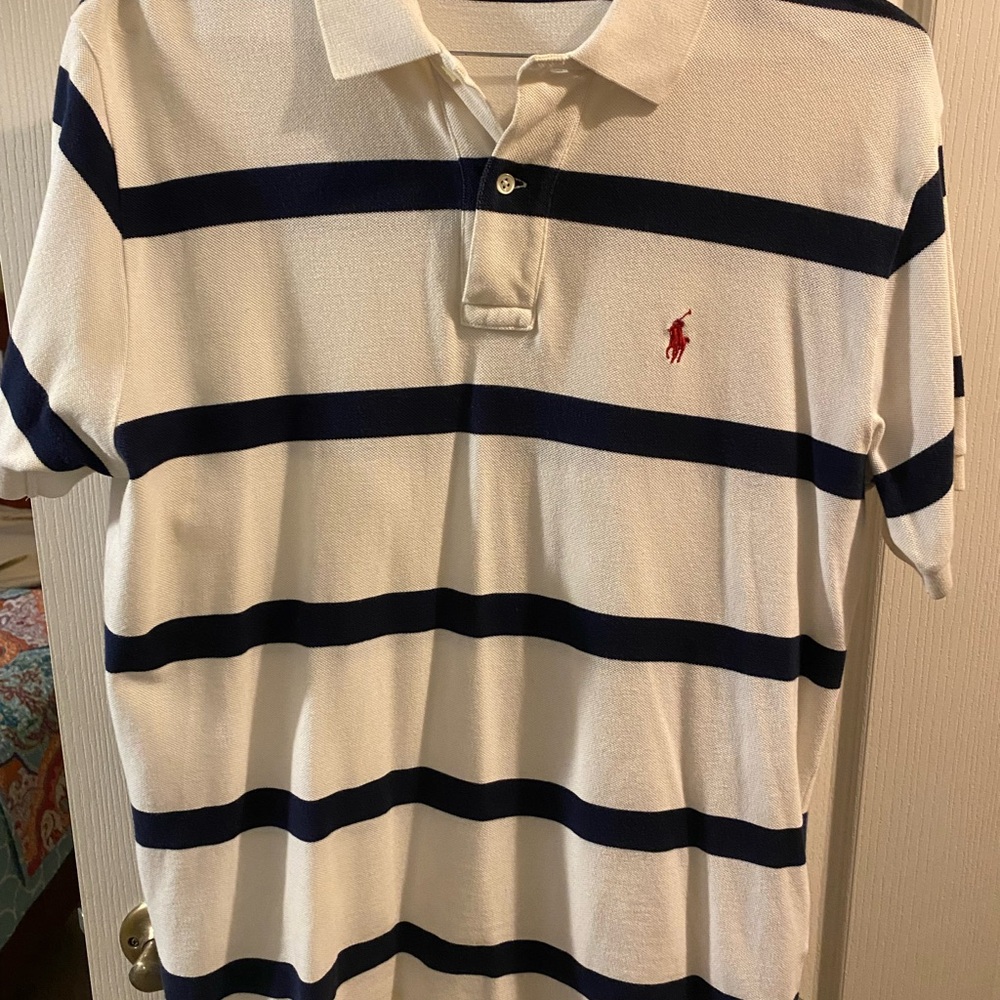 Ralph Lauren Polo shirt Mens Size Medium Blue & white stripe Short Sleeve